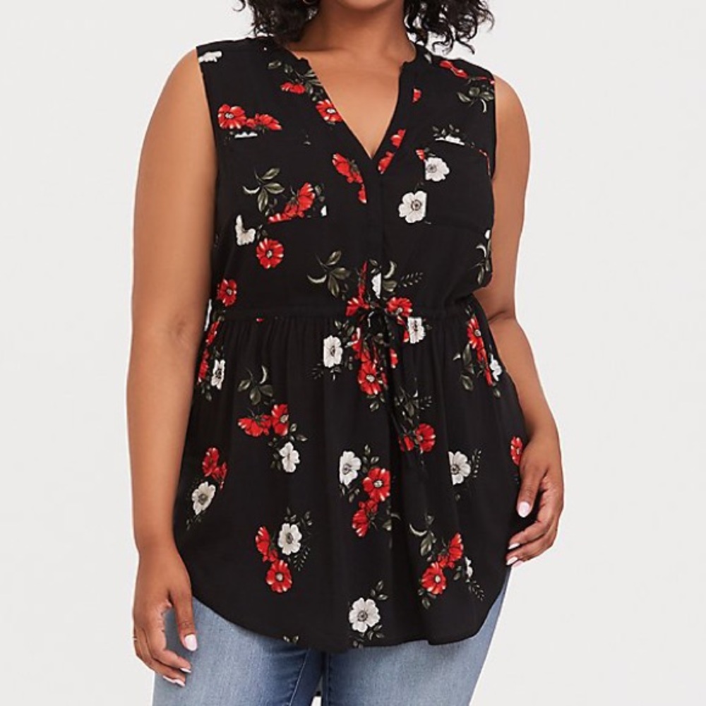 TORRID Black Floral Challis Babydoll Tunic Sz 2x